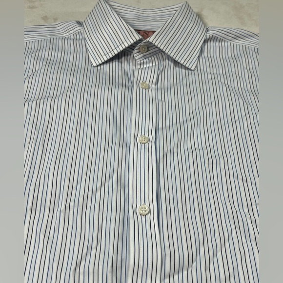 Thomas Pink 15.5-36 Savile Row French Cuff Navy Stripe Spread Collar Shirt EUC - Picture 6 of 12
